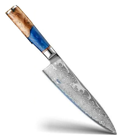 Un couteau de chef japonais en acier damas